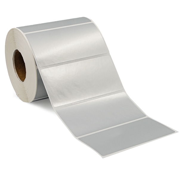 Silver polyester etiketter, på rulle, 100x50 mm